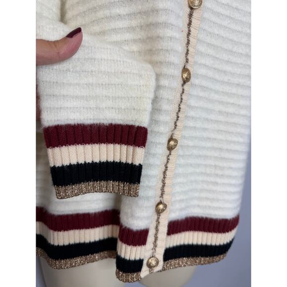 L’AGENCE Archer Cardigan Sweater Ivory Striped Gold Button Women's M - Picture 8 of 14